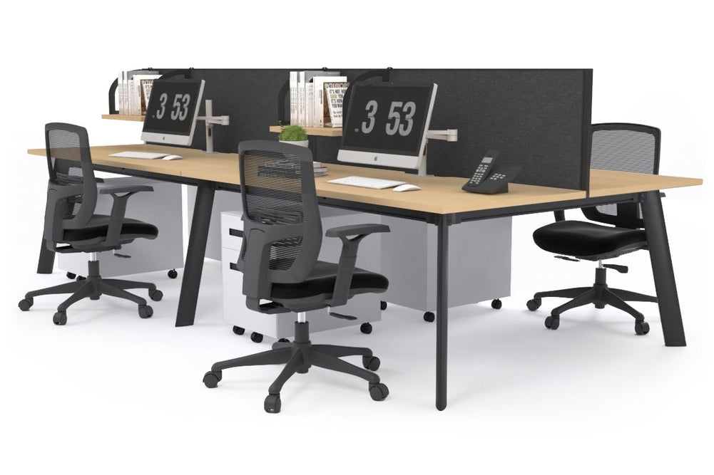 Switch - 4 Person Workstation Black Frame [1600L x 800W with Cable Scallop]-maple moody charcoal (500H x 1600W) 