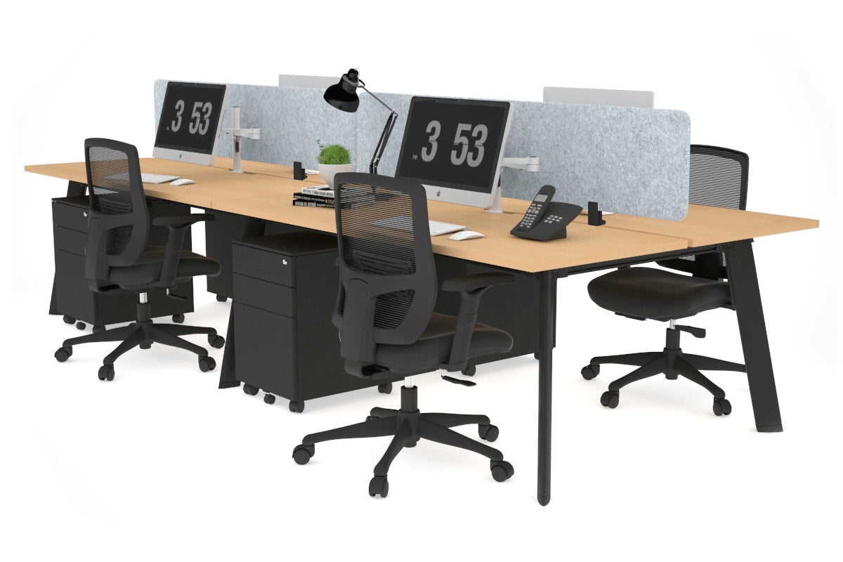 Switch - 4 Person Workstation Black Frame [1600L x 800W with Cable Scallop] Jasonl maple light grey echo panel (400H x 1600W) 