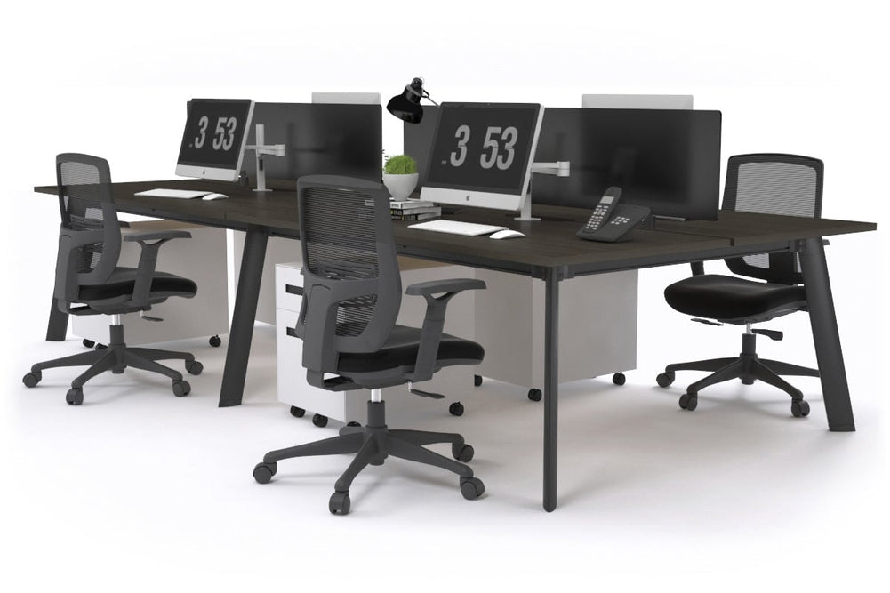 Switch - 4 Person Workstation Black Frame [1600L x 800W with Cable Scallop]-dark oak black perspex (400H x 1500W) 