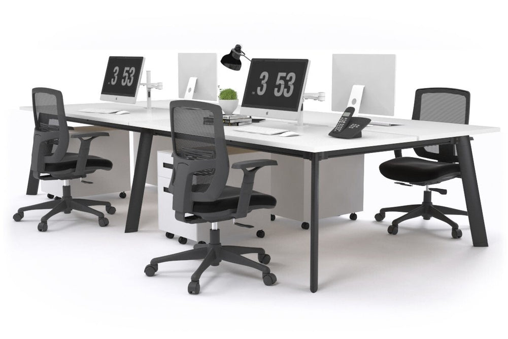 Switch - 4 Person Workstation Black Frame [1600L x 800W with Cable Scallop]-white none 