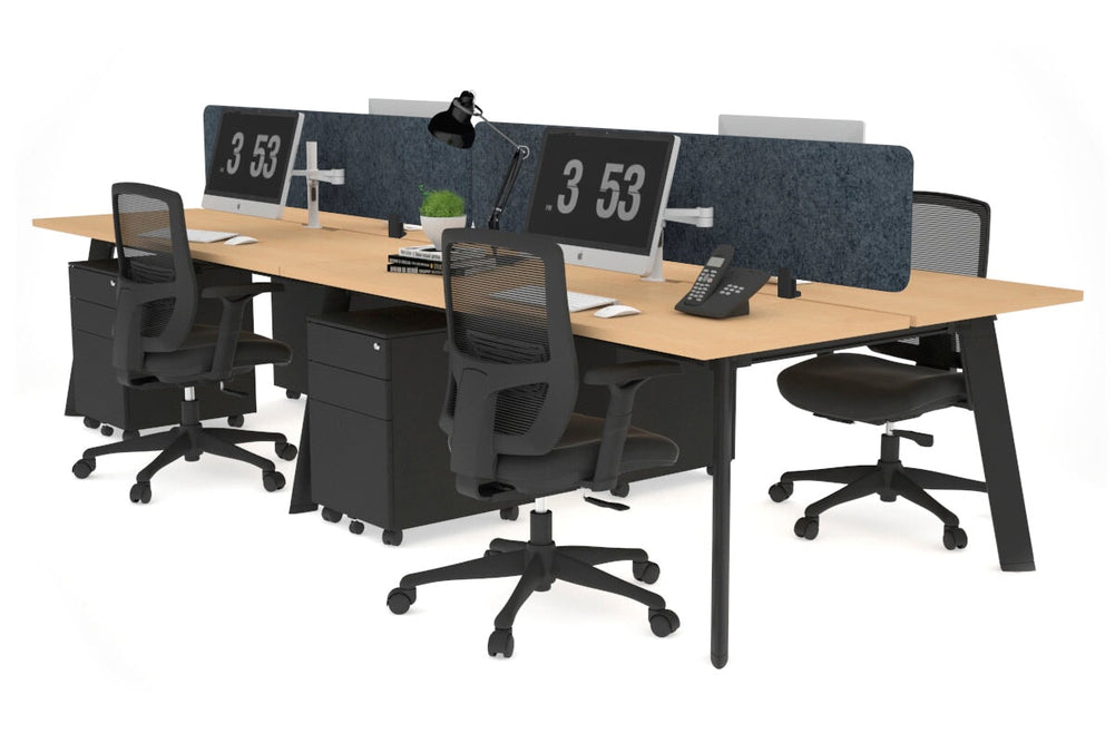Switch - 4 Person Workstation Black Frame [1600L x 800W with Cable Scallop]-maple dark grey acoustic panel (400H x 1600W) 
