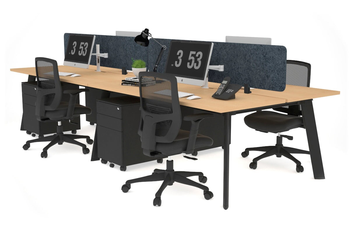Switch - 4 Person Workstation Black Frame [1600L x 800W with Cable Scallop]-maple dark grey echo panel (400H x 1600W) 