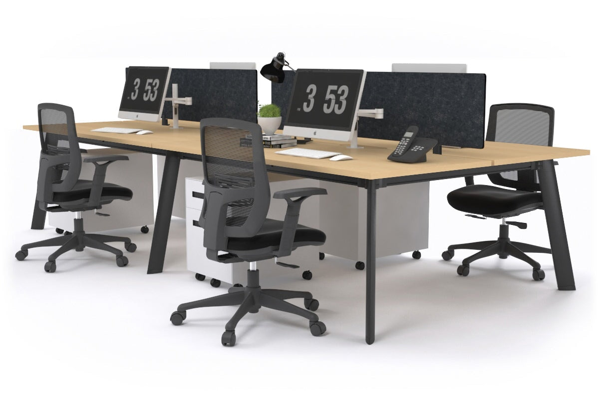 Switch - 4 Person Workstation Black Frame [1600L x 800W with Cable Scallop] Jasonl maple grey echo perspex (400H x 1500W) 