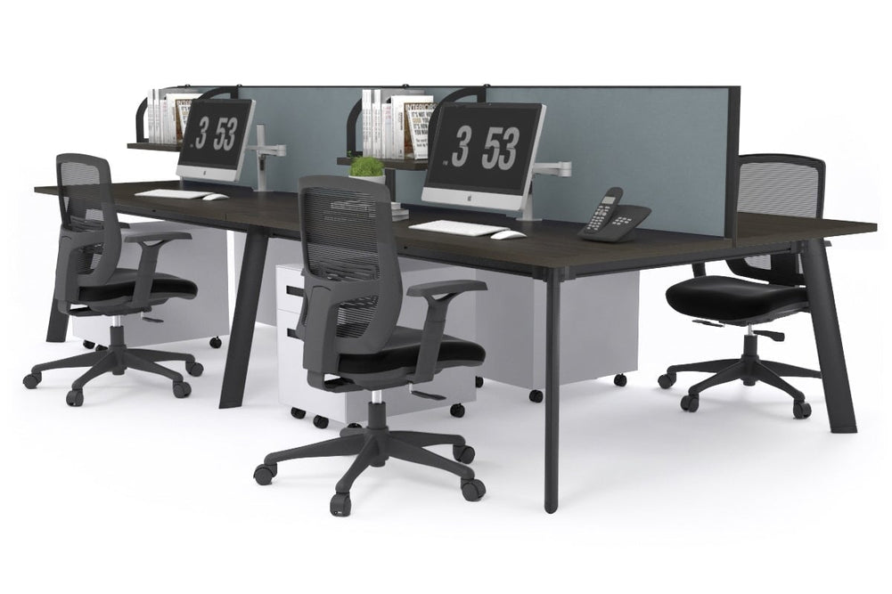 Switch - 4 Person Workstation Black Frame [1600L x 800W with Cable Scallop]-dark oak cool grey (500H x 1600W) 