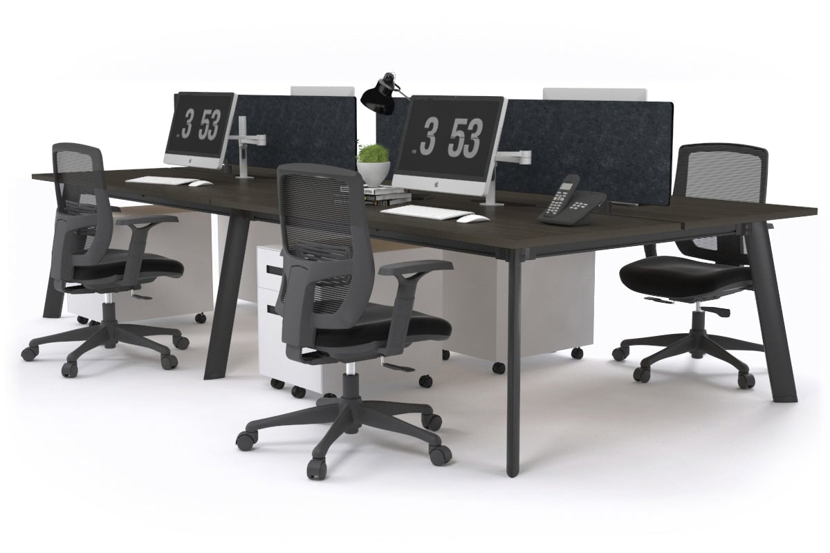 Switch - 4 Person Workstation Black Frame [1600L x 800W with Cable Scallop] Jasonl dark oak grey echo perspex (400H x 1500W) 