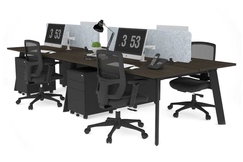 Switch - 4 Person Workstation Black Frame [1800L x 700W]-dark oak light grey acoustic panel (400H x 1600W) 