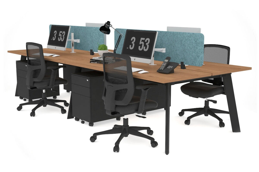 Switch - 4 Person Workstation Black Frame [1800L x 700W]-salvage oak blue acoustic panel (400H x 1600W) 