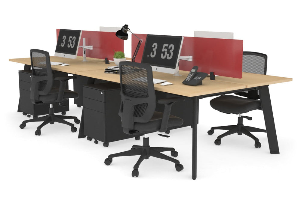Switch - 4 Person Workstation Black Frame [1800L x 700W]-maple red perspex (400H x 1500W) 