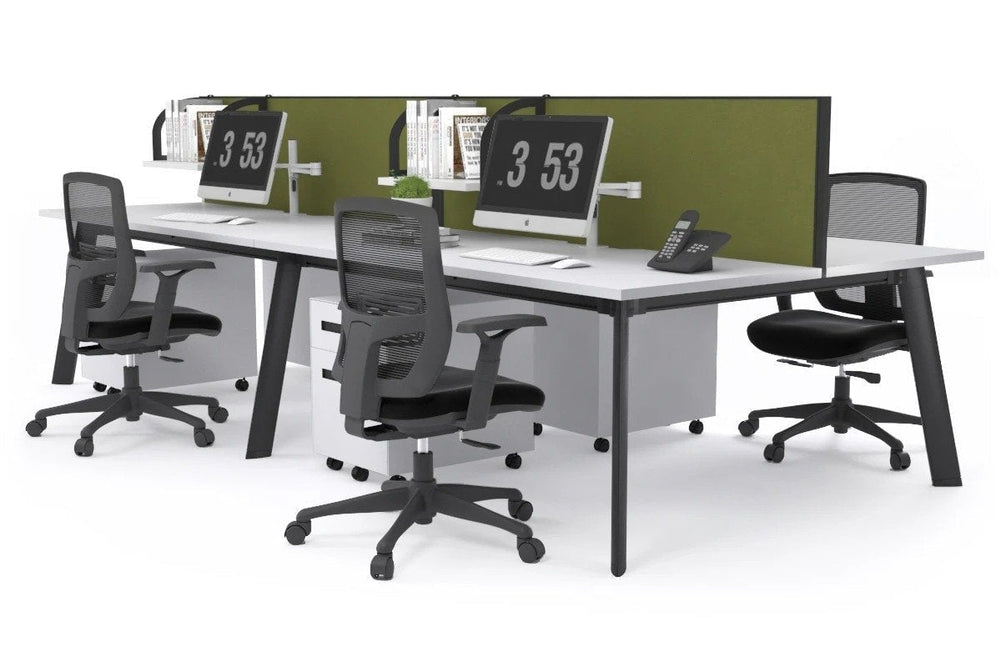 Switch - 4 Person Workstation Black Frame [1800L x 700W]-white green moss (500H x 1800W) 