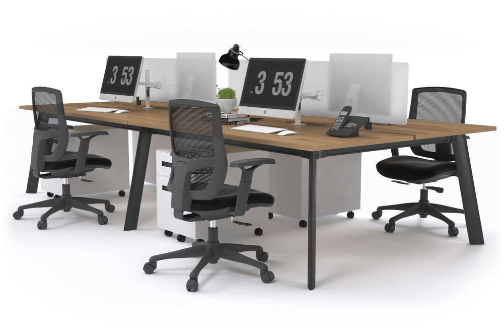 Switch - 4 Person Workstation Black Frame [1800L x 800W with Cable Scallop]-salvage oak white perspex (400H x 1500W) 