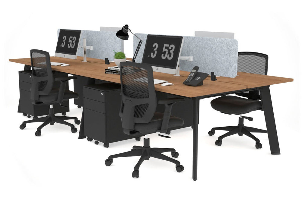 Switch - 4 Person Workstation Black Frame [1800L x 800W with Cable Scallop]-salvage oak light grey acoustic panel (400H x 1600W) 