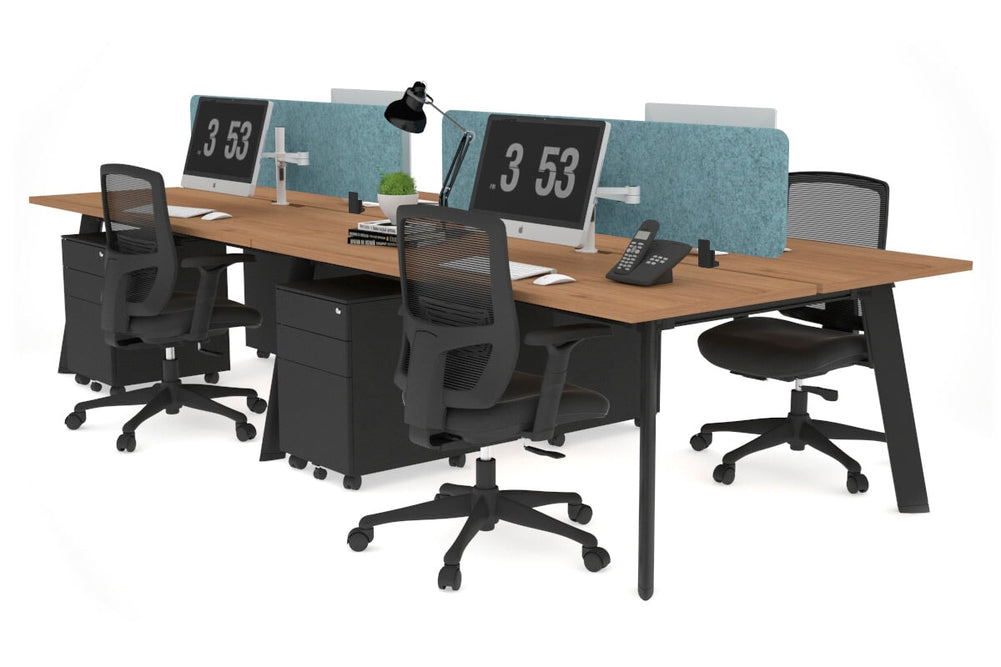 Switch - 4 Person Workstation Black Frame [1800L x 800W with Cable Scallop]-salvage oak blue acoustic panel (400H x 1600W) 