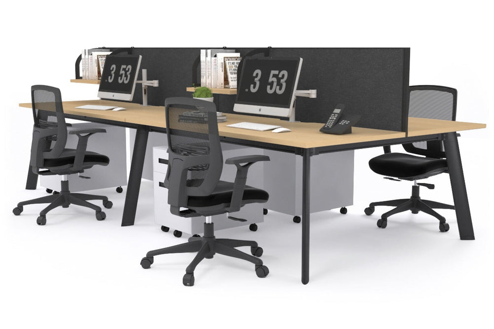 Switch - 4 Person Workstation Black Frame [1800L x 800W with Cable Scallop]-maple moody charcoal (500H x 1800W) 