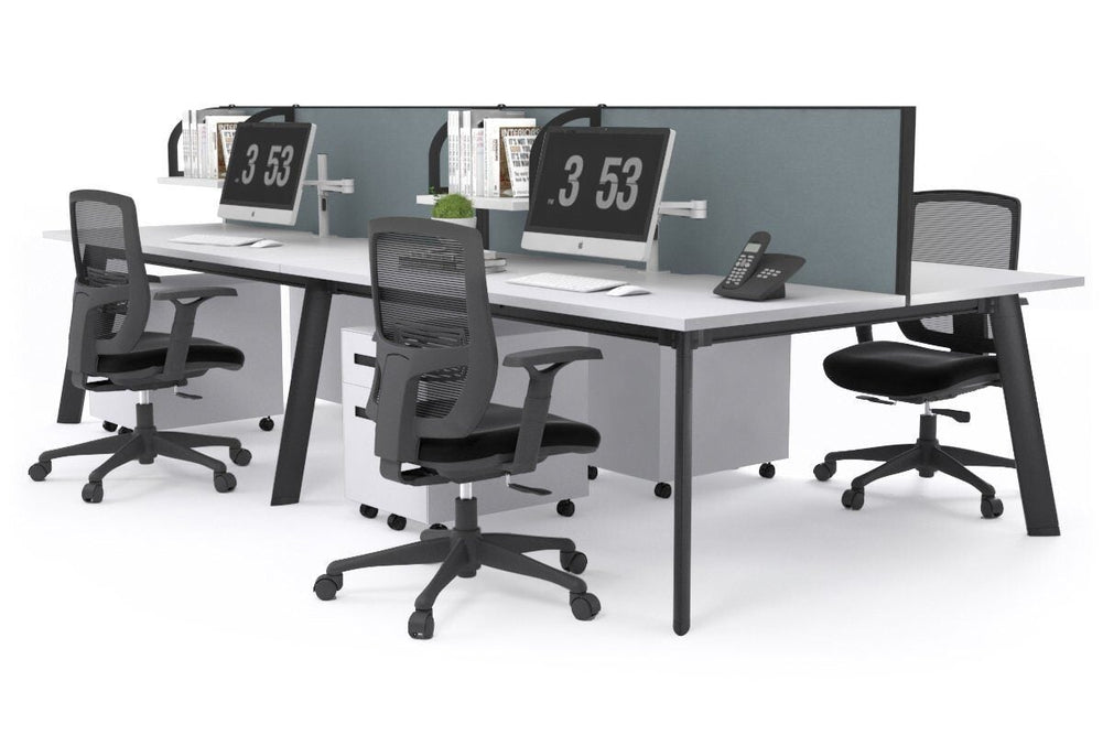 Switch - 4 Person Workstation Black Frame [1800L x 800W with Cable Scallop]-white cool grey (500H x 1800W) 
