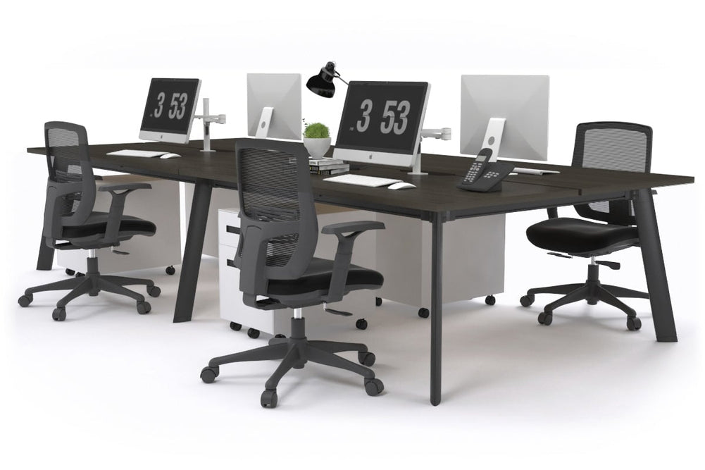 Switch - 4 Person Workstation Black Frame [1800L x 800W with Cable Scallop]-dark oak none 