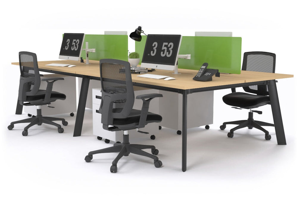 Switch - 4 Person Workstation Black Frame [1800L x 800W with Cable Scallop]-maple green perspex (400H x 1500W) 