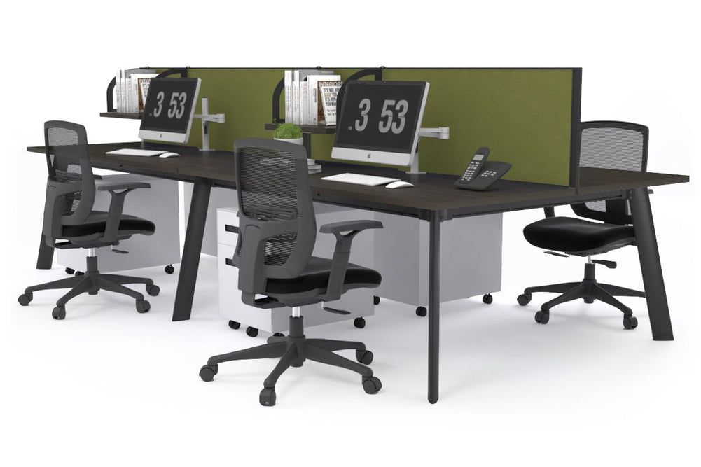 Switch - 4 Person Workstation Black Frame [1800L x 800W with Cable Scallop]-dark oak green moss (500H x 1800W) 