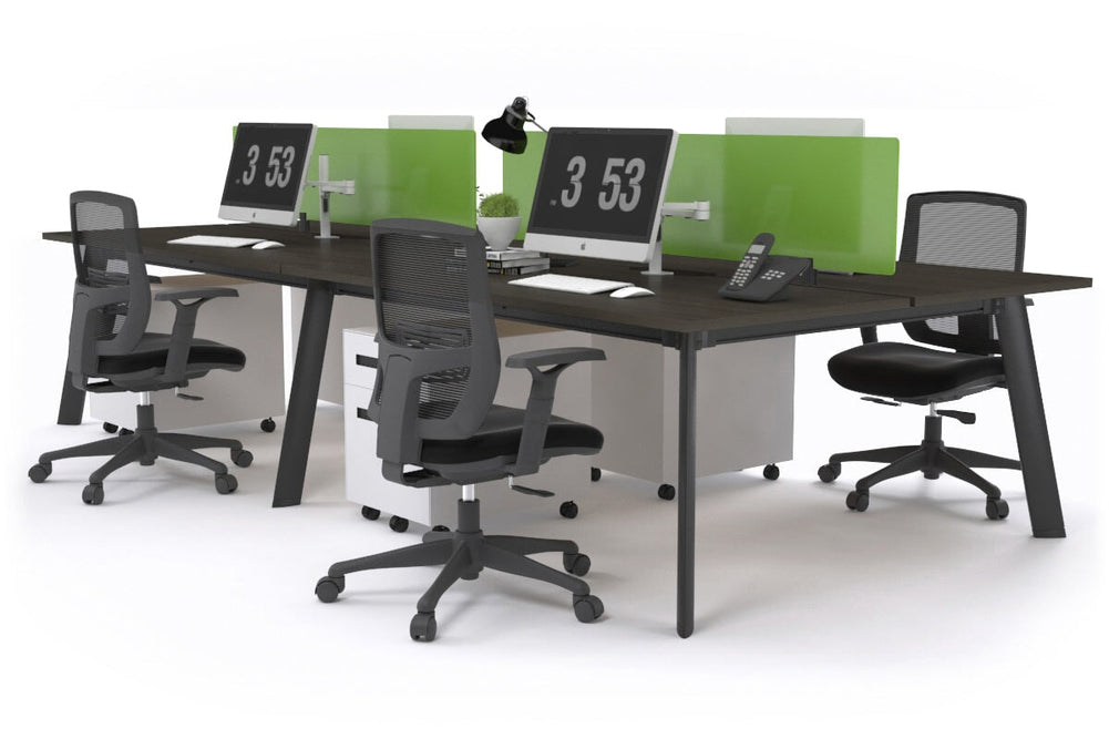 Switch - 4 Person Workstation Black Frame [1800L x 800W with Cable Scallop]-dark oak green perspex (400H x 1500W) 