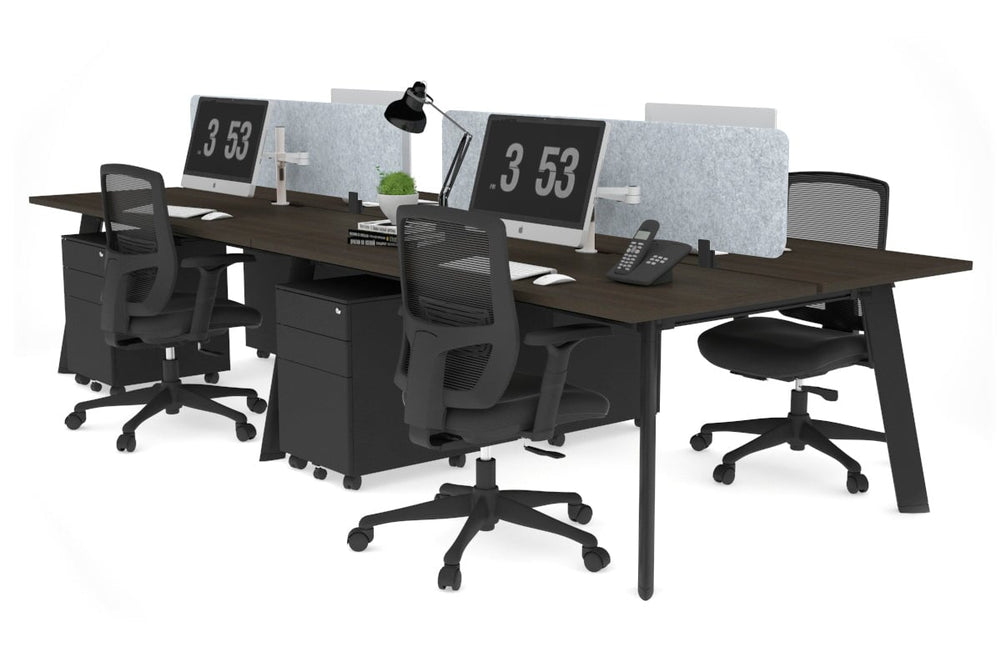 Switch - 4 Person Workstation Black Frame [1800L x 800W with Cable Scallop]-dark oak light grey acoustic panel (400H x 1600W) 