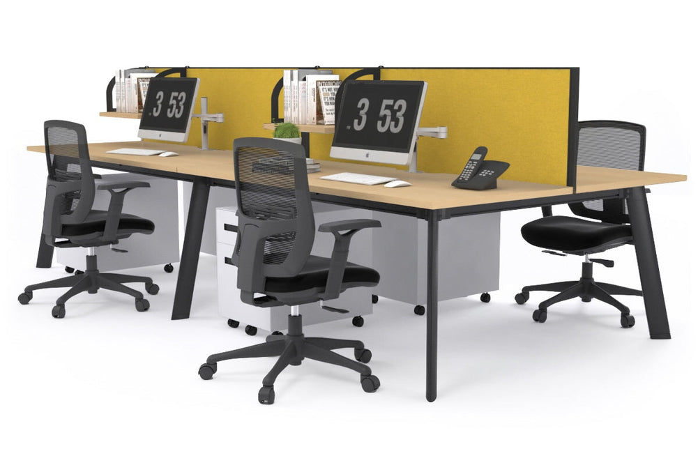 Switch - 4 Person Workstation Black Frame [1800L x 800W with Cable Scallop]-maple mustard yellow (500H x 1800W) 