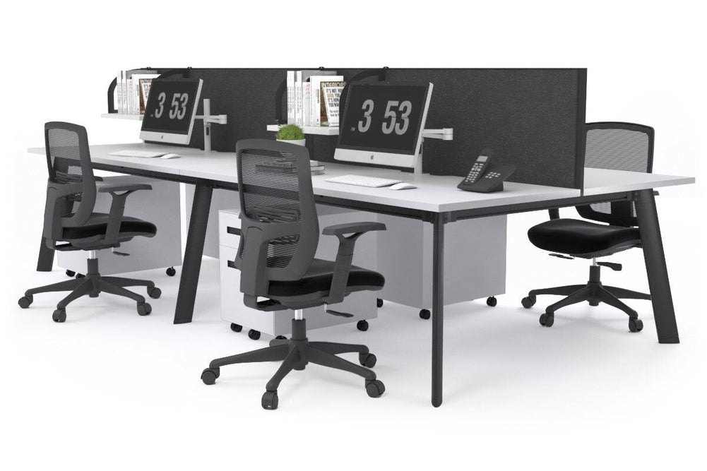 Switch - 4 Person Workstation Black Frame [1800L x 800W with Cable Scallop]-white moody charcoal (500H x 1800W) 