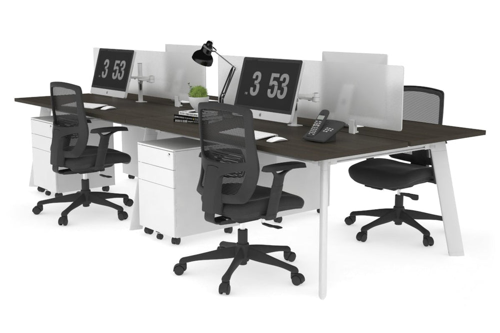 Switch - 4 Person Workstation White Frame [1200L x 700W]-dark oak white perspex (400H x 800W) 