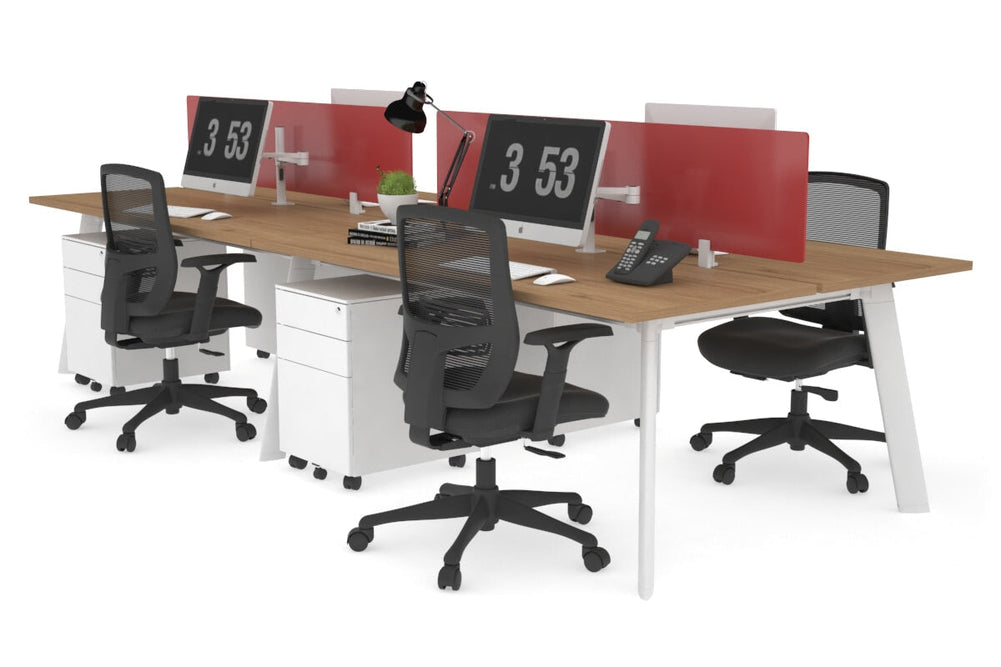 Switch - 4 Person Workstation White Frame [1200L x 700W]-salvage oak red perspex (400H x 800W) 