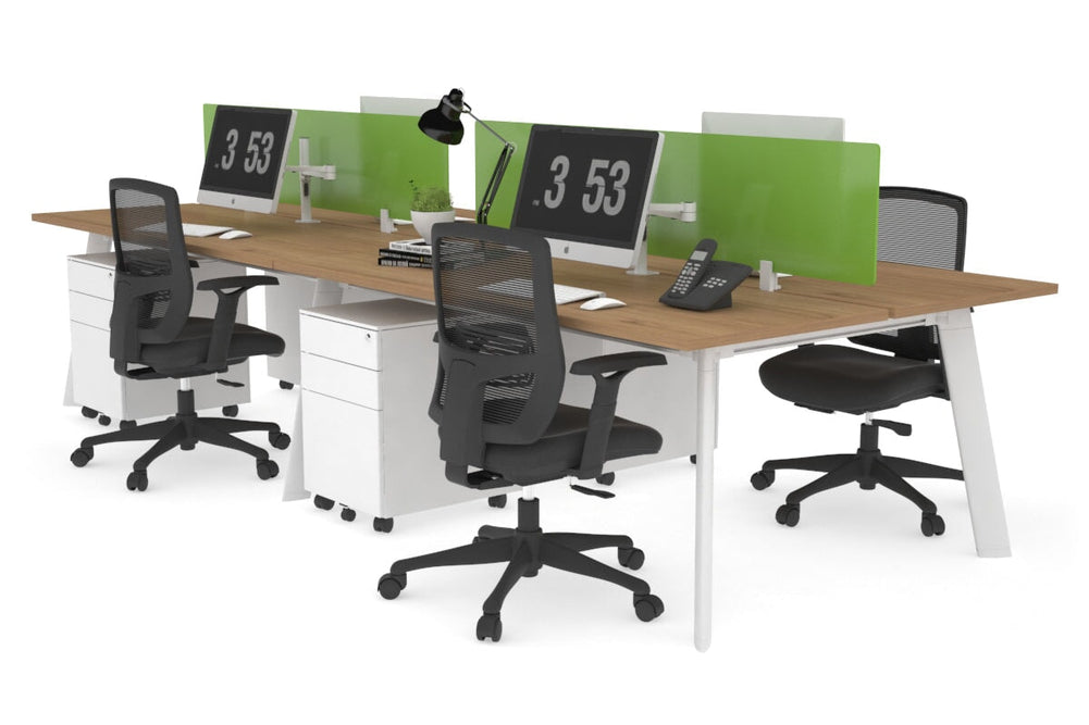 Switch - 4 Person Workstation White Frame [1200L x 700W]-salvage oak green perspex (400H x 800W) 