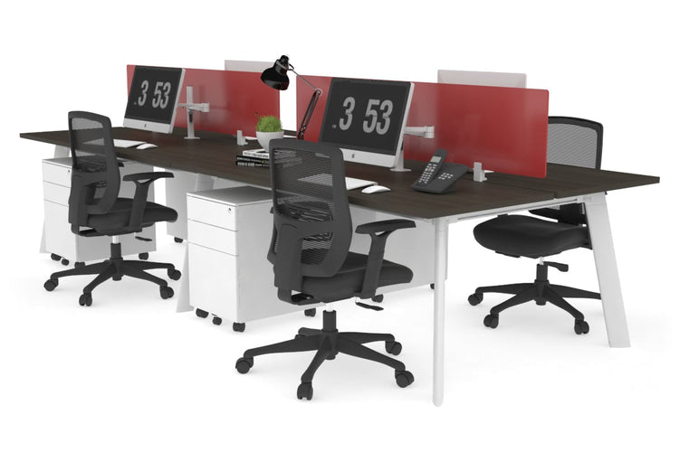 Switch - 4 Person Workstation White Frame [1200L x 700W] Jasonl dark oak red perspex (400H x 800W) 