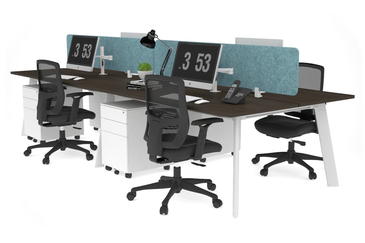 Switch - 4 Person Workstation White Frame [1200L x 700W] Jasonl dark oak blue echo panel (400H x 1200W) 