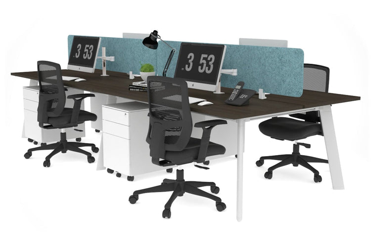 Switch - 4 Person Workstation White Frame [1200L x 700W] Jasonl dark oak blue echo panel (400H x 1200W) 