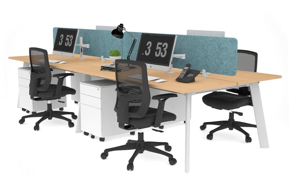 Switch - 4 Person Workstation White Frame [1200L x 700W]-maple blue acoustic panel (400H x 1200W) 