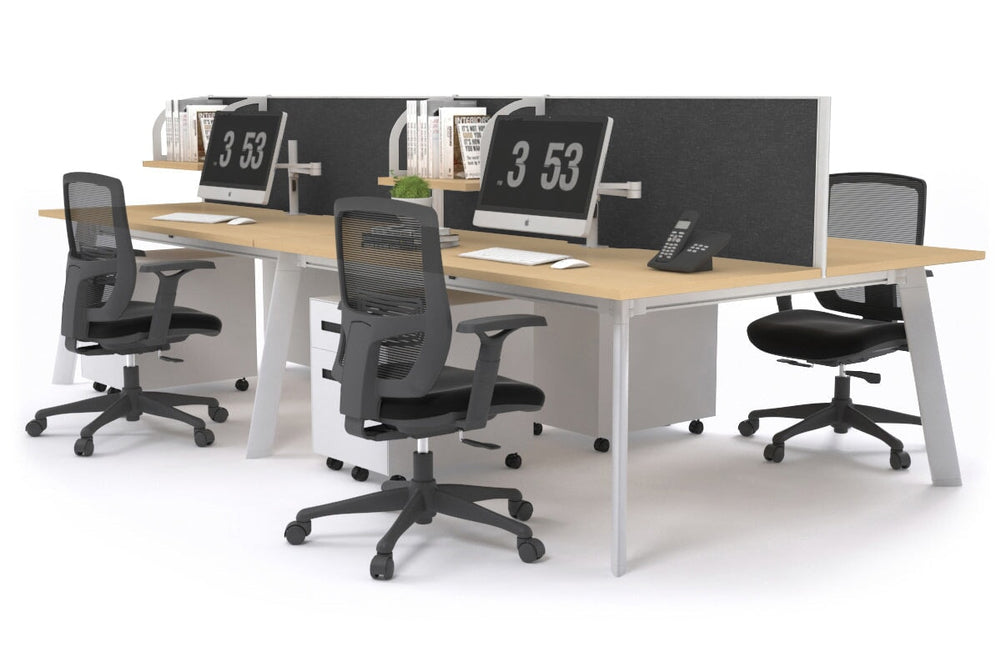 Switch - 4 Person Workstation White Frame [1200L x 800W with Cable Scallop]-maple moody charcoal (500H x 1200W) 