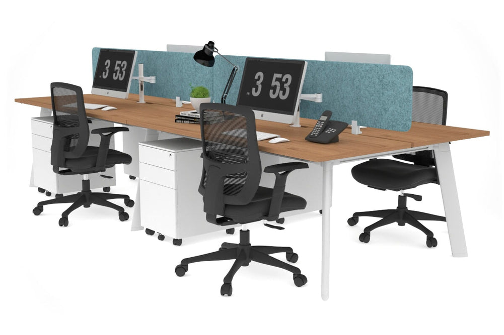 Switch - 4 Person Workstation White Frame [1200L x 800W with Cable Scallop]-salvage oak blue acoustic panel (400H x 1200W) 