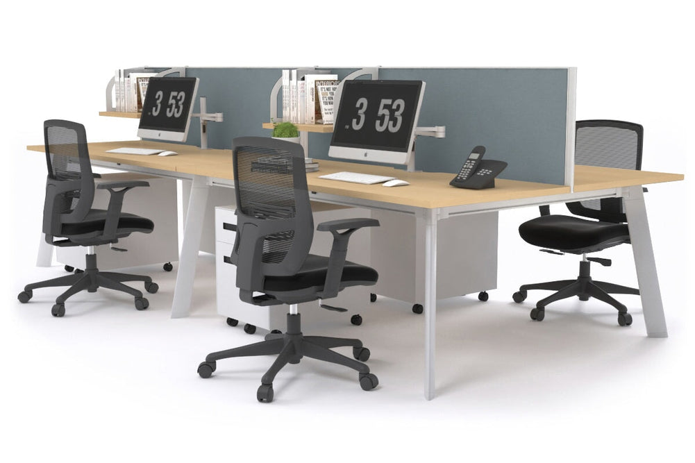 Switch - 4 Person Workstation White Frame [1200L x 800W with Cable Scallop]-maple cool grey (500H x 1200W) 