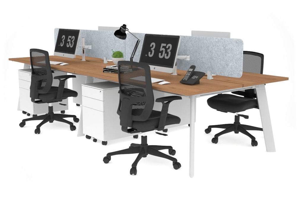 Switch - 4 Person Workstation White Frame [1200L x 800W with Cable Scallop]-salvage oak light grey acoustic panel (400H x 1200W) 