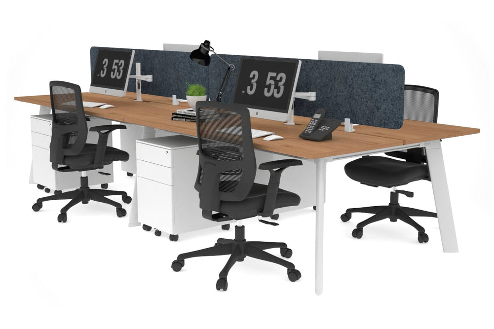 Switch - 4 Person Workstation White Frame [1200L x 800W with Cable Scallop]-salvage oak dark grey acoustic panel (400H x 1200W) 