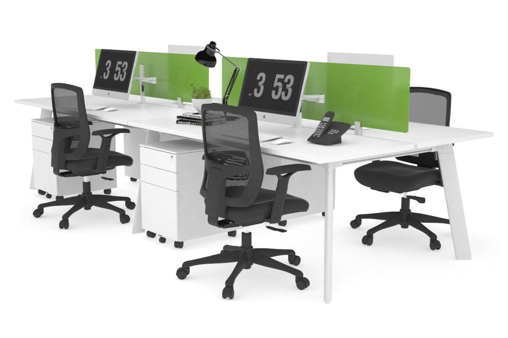 Switch - 4 Person Workstation White Frame [1400L x 700W]-white green perspex (400H x 800W) 