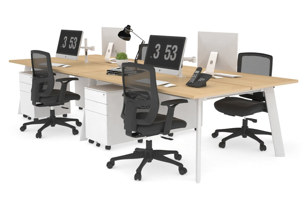 Switch - 4 Person Workstation White Frame [1400L x 700W]-maple none 