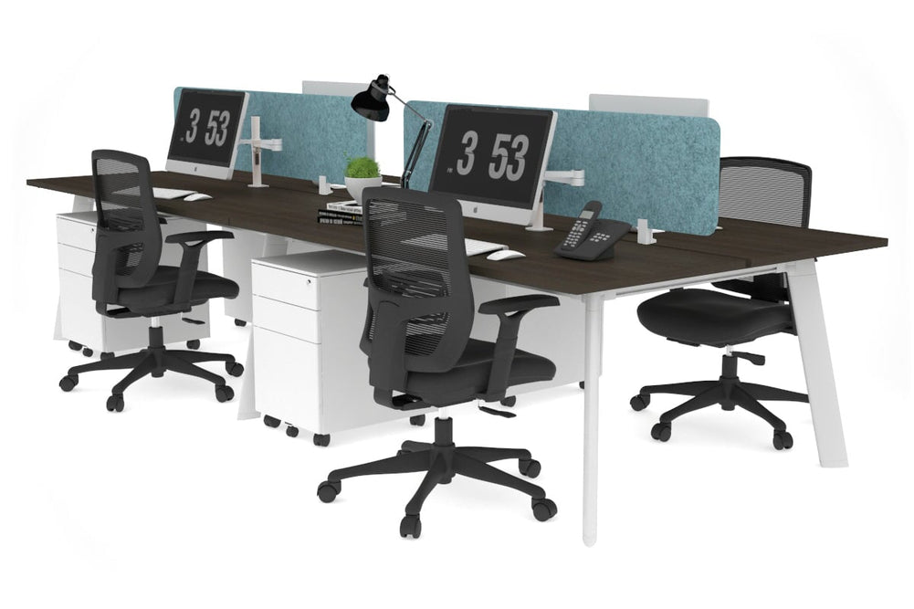 Switch - 4 Person Workstation White Frame [1400L x 700W]-dark oak blue acoustic panel (400H x 1200W) 