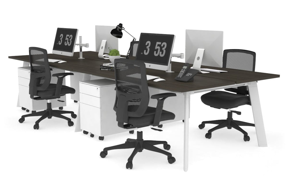 Switch - 4 Person Workstation White Frame [1400L x 700W]-dark oak none 