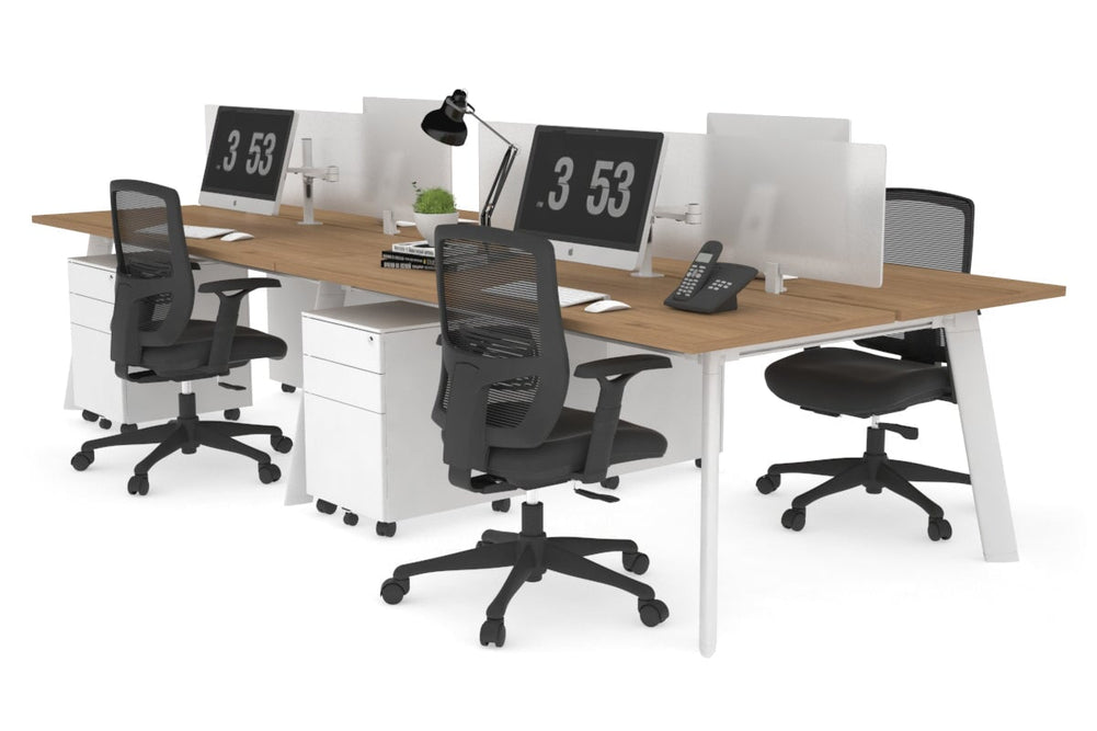 Switch - 4 Person Workstation White Frame [1400L x 700W]-salvage oak white perspex (400H x 800W) 