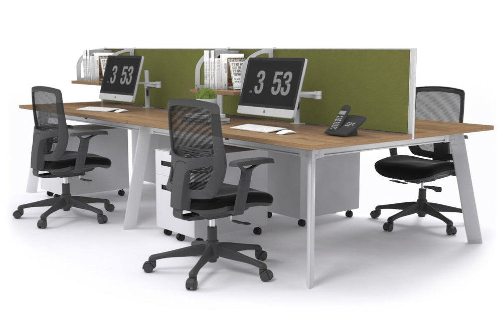 Switch - 4 Person Workstation White Frame [1400L x 700W]-salvage oak green moss (500H x 1400W) 
