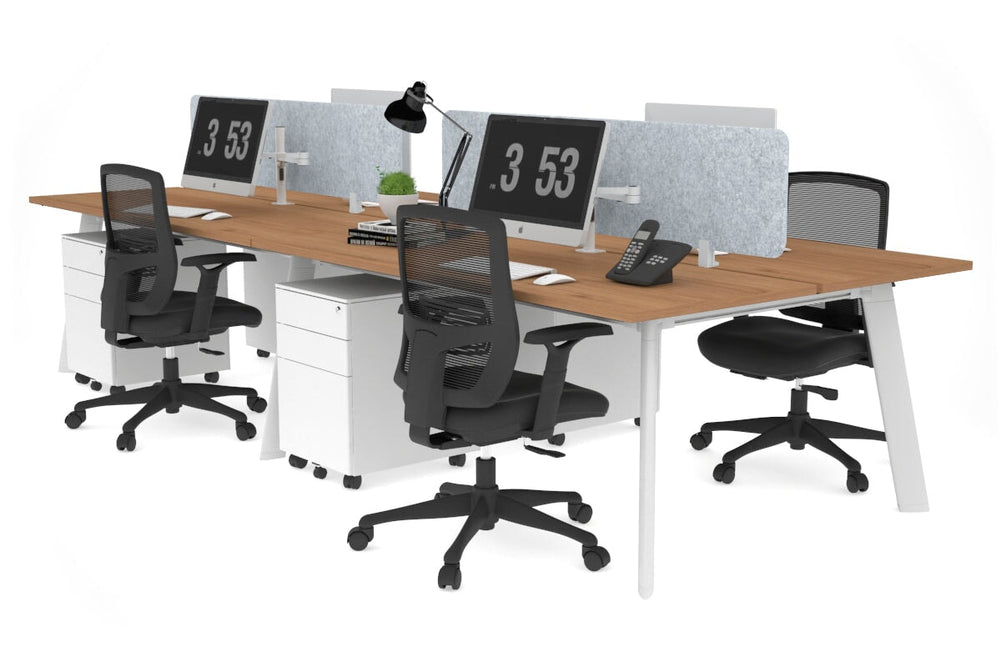 Switch - 4 Person Workstation White Frame [1400L x 700W]-salvage oak light grey acoustic panel (400H x 1200W) 