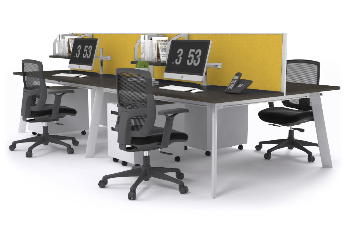 Switch - 4 Person Workstation White Frame [1400L x 800W with Cable Scallop] Jasonl dark oak mustard yellow (500H x 1400W) 