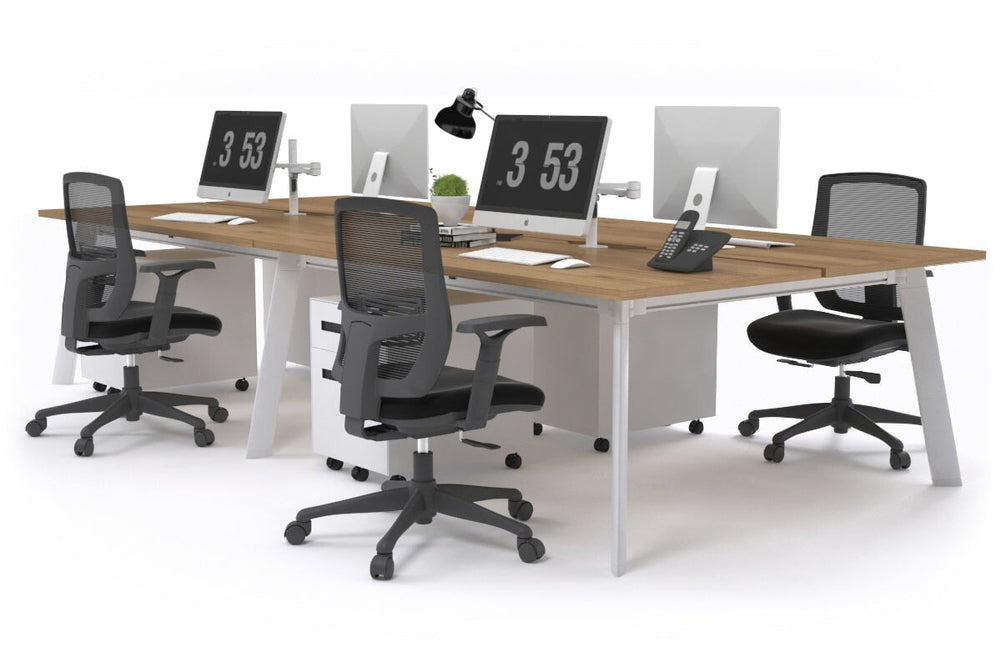 Switch - 4 Person Workstation White Frame [1400L x 800W with Cable Scallop]-salvage oak none 