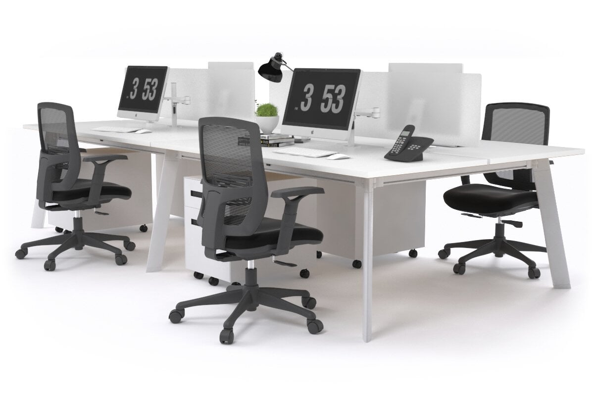 Switch - 4 Person Workstation White Frame [1400L x 800W with Cable Scallop] Jasonl white white perspex (400H x 800W) 