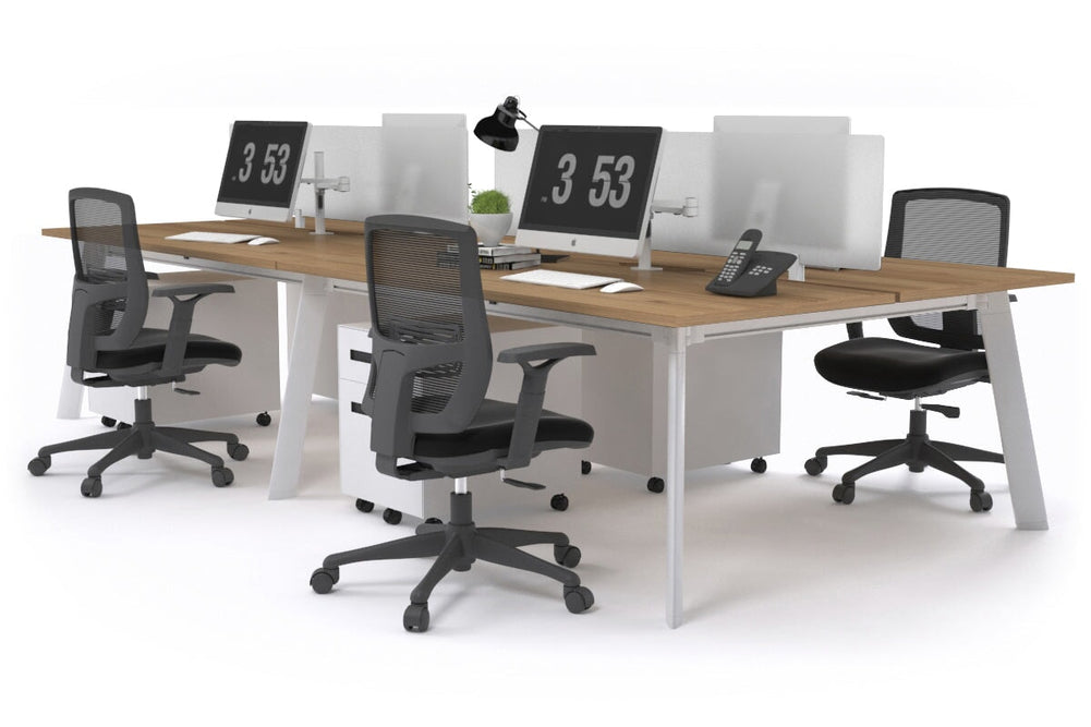 Switch - 4 Person Workstation White Frame [1400L x 800W with Cable Scallop]-salvage oak white perspex (400H x 800W) 