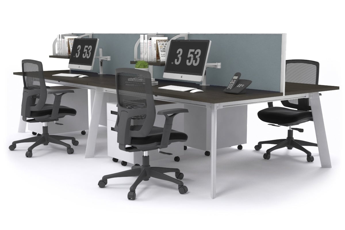 Switch - 4 Person Workstation White Frame [1400L x 800W with Cable Scallop] Jasonl dark oak cool grey (500H x 1400W) 