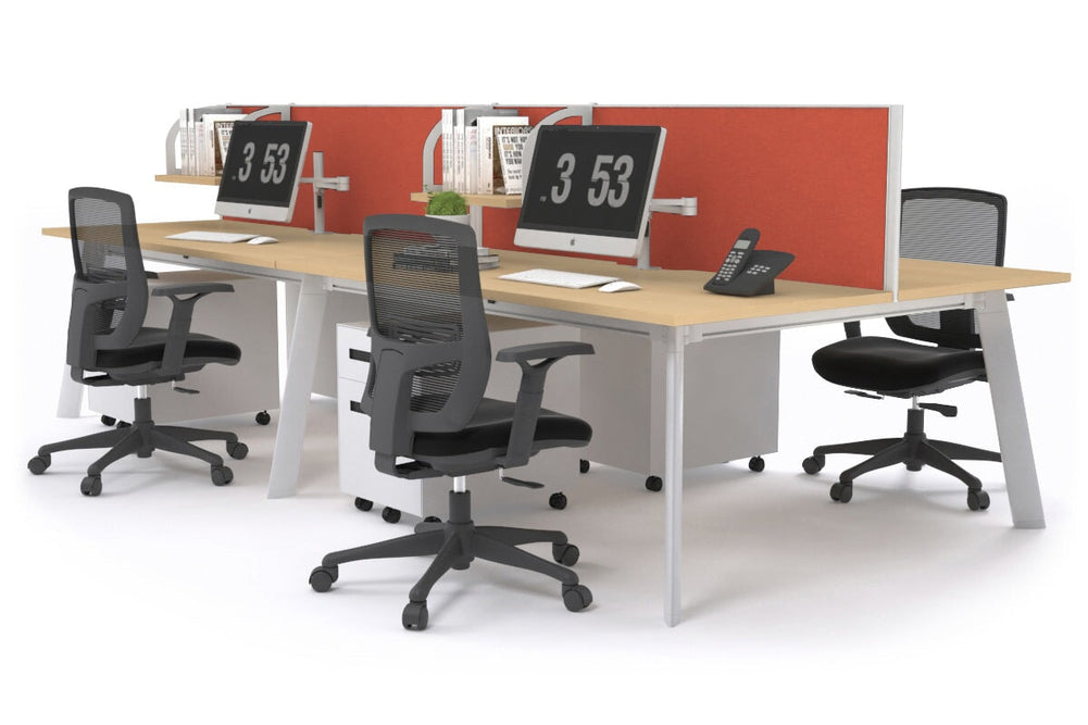 Switch - 4 Person Workstation White Frame [1400L x 800W with Cable Scallop]-maple orange squash (500H x 1400W) 